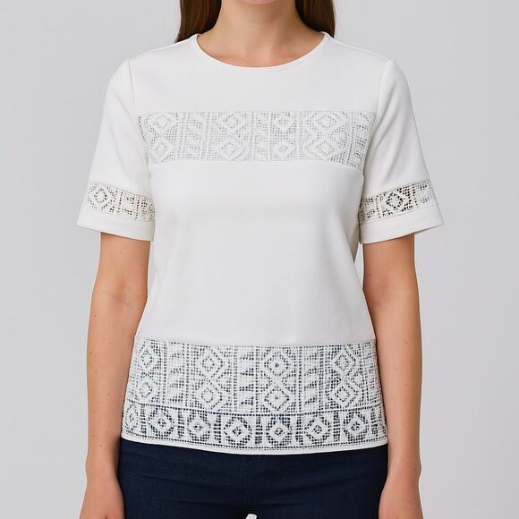 Generation Love Lace Panel Short Sleeve Blouse XS White Boho Cottagecore Luxe - Picture 1 of 6